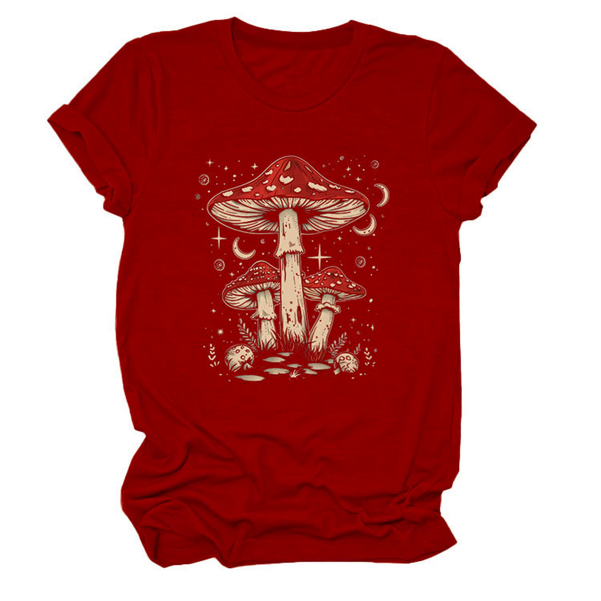 PLAYFUL RED MUSHROOM PRINT WOMENS BASE TEE_CWTTS1510