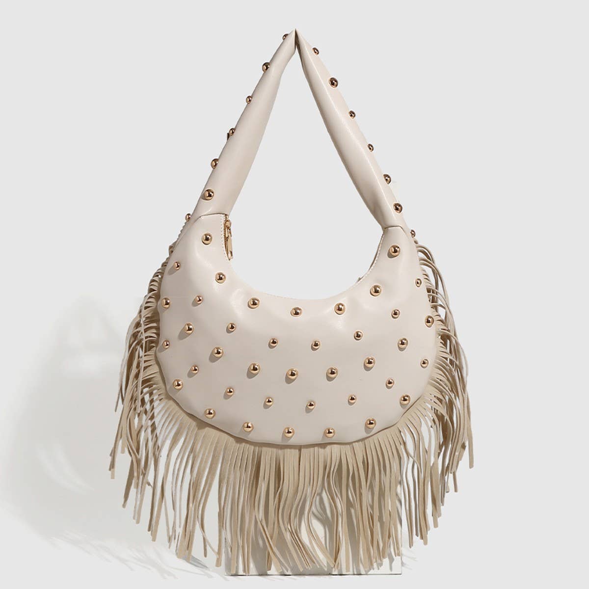 PUNK STUDDED FRINGE SHOULDER BAG FOR WOMEN_CWAB5681