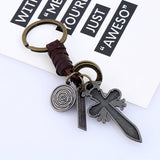 Vintage Braided Cross Leather Keychain_Cwmm4769