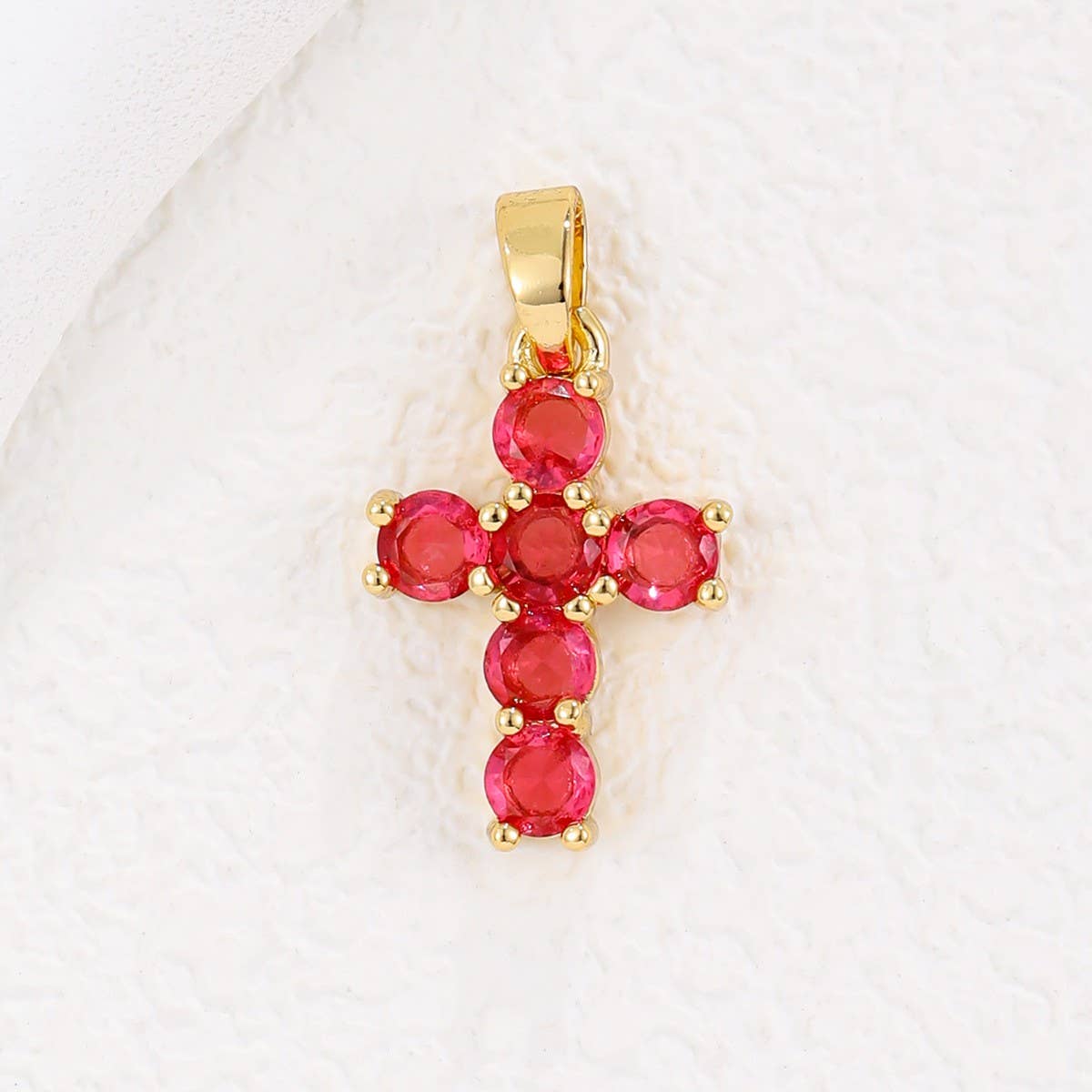 COLORFUL ZIRCON DECEMBER CROSS PENDANT NECKLACE_CWMM5872