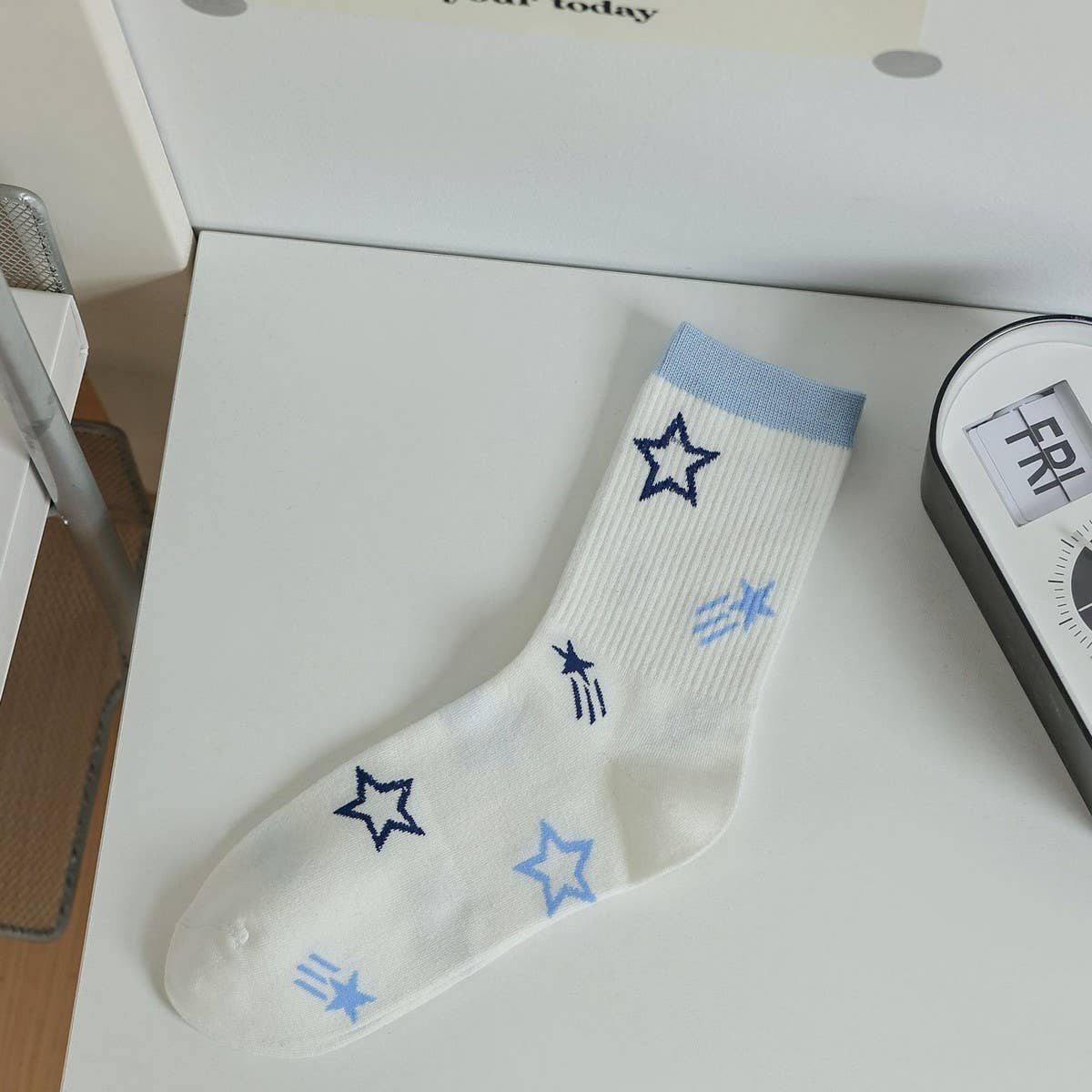 Women'S New Blue Fresh Lettered Mid-Tube Socks_Cwms1410