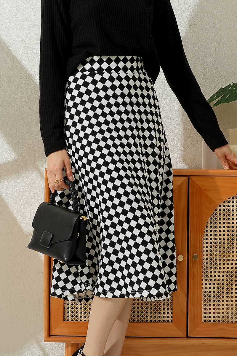 Women Fashion Over Knee Plaid Skirt_Cwbls122