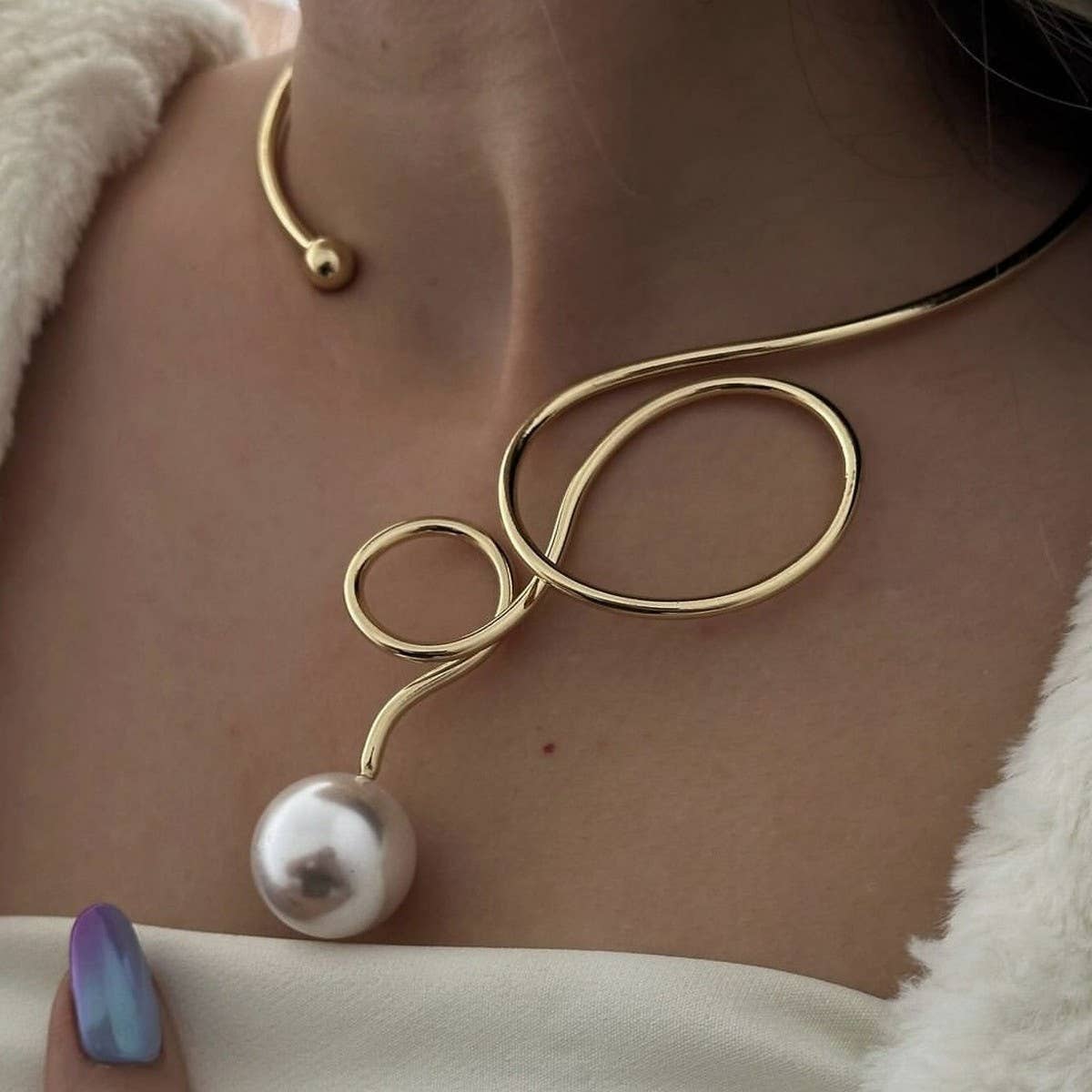 Waterdrop Imitation Pearl Fashion Metal Necklace_Cwmm3129