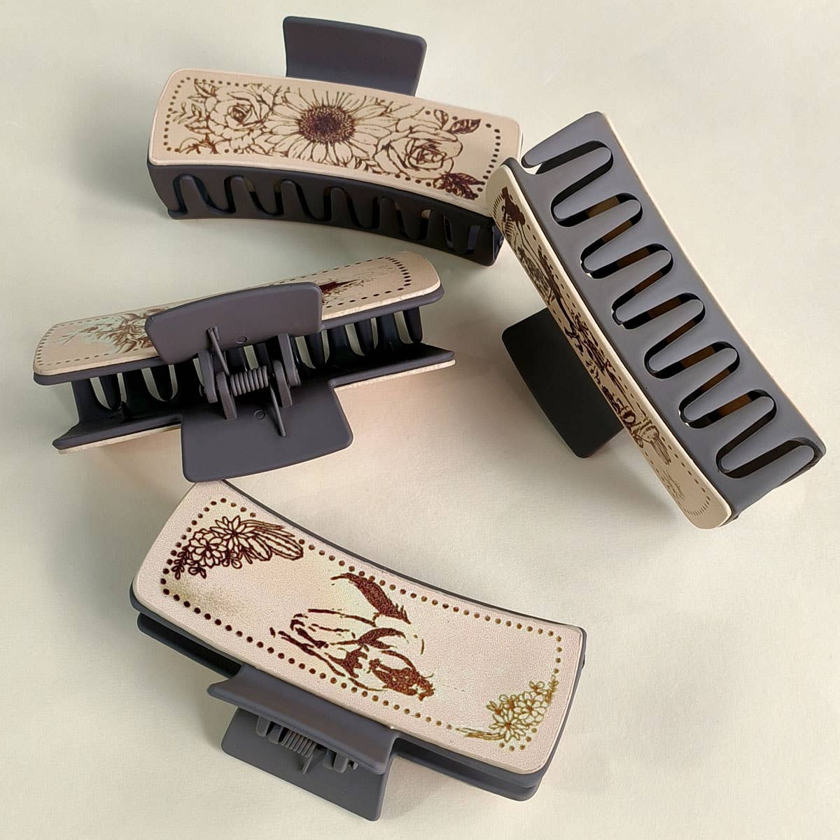 CACTUS PRINT LEATHER HAIR CLAW CLIP WESTERN STYLE_CWAHA0606