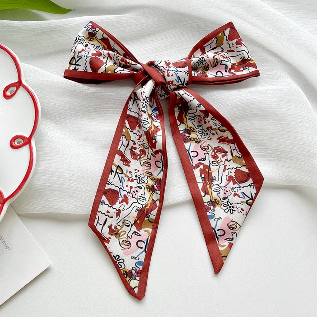 RED SKINNY TWILLY SCARF HAIR RIBBON ACCESSORY_CWASC1981