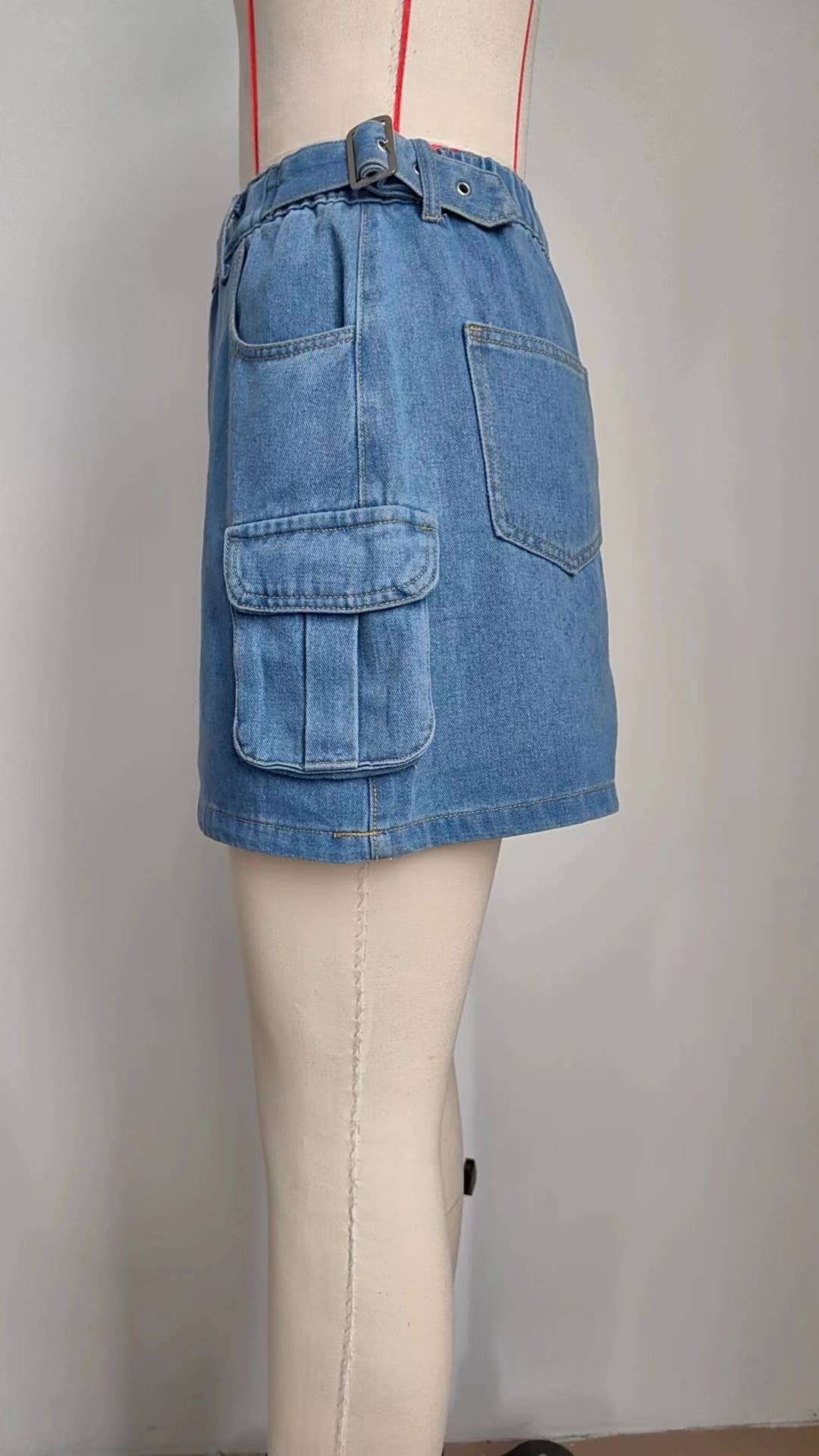 Washed Denim Skirt With Adjustable Waist
