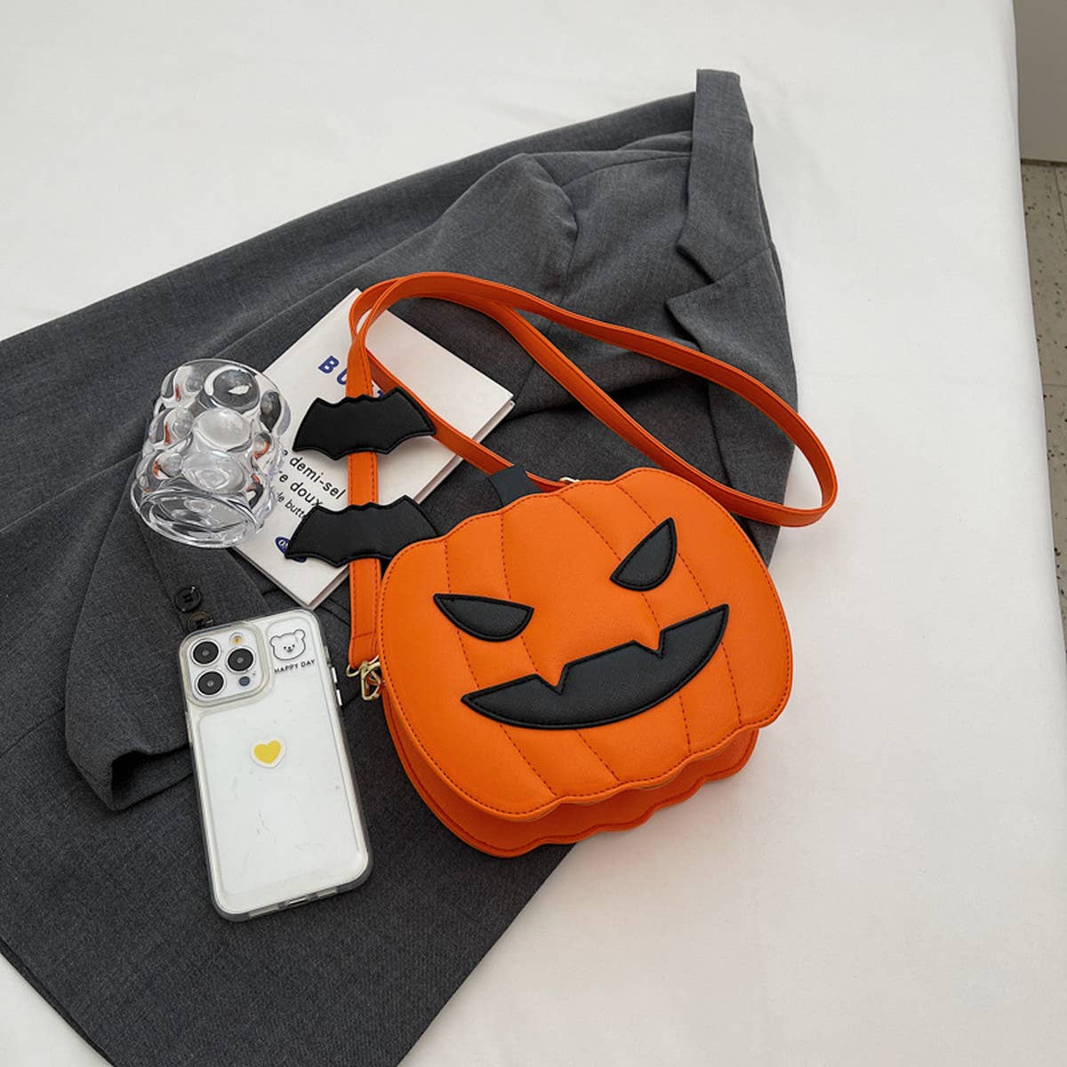HALLOWEEN PUMPKIN DIAGONAL SMALL ROUND BAG_CWAB0982