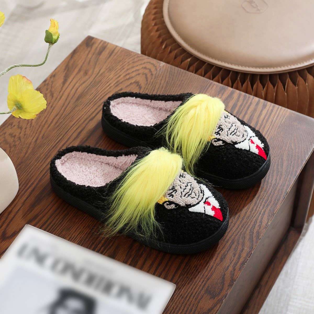 CREATIVE YELLOW HAIR FUN COTTON SLIPPERS_CWSHS0862