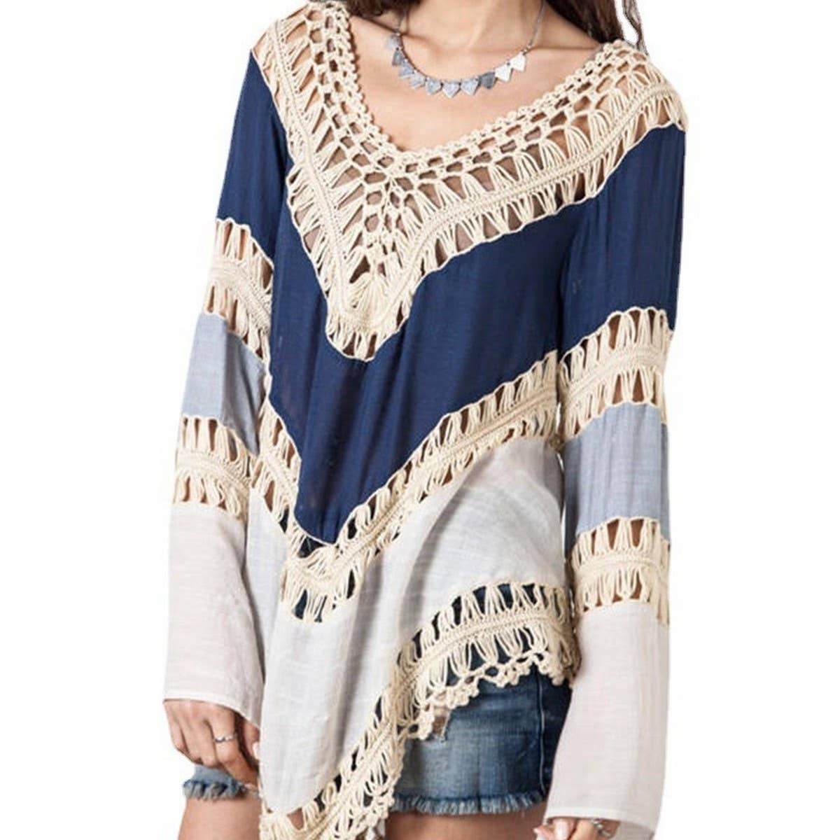 BOHEMIAN LONG SLEEVE BEACH SWIMSUIT COVER UP_CWMW0646