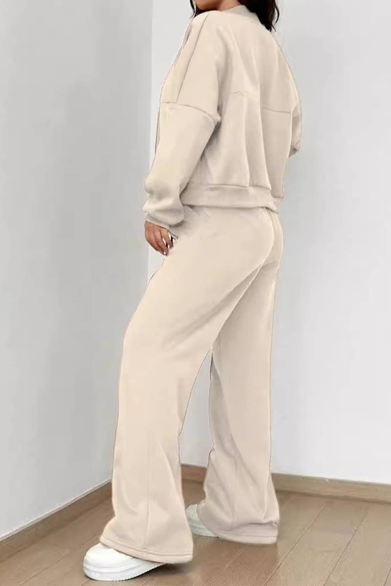 Zipper Cardigan Straight-Leg Sport Pants Set