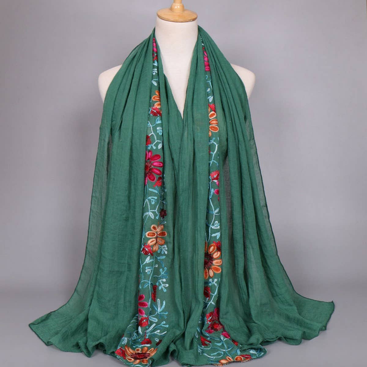 Embroidered Cotton Scarf Long Veil Shawl_Cwmm2002