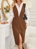 Wcorduroy Dress Split Adjustable Strap Pockets