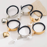 GOLD WATERDROP HEART PENDANT ELASTIC HAIR TIE_CWAHA6186