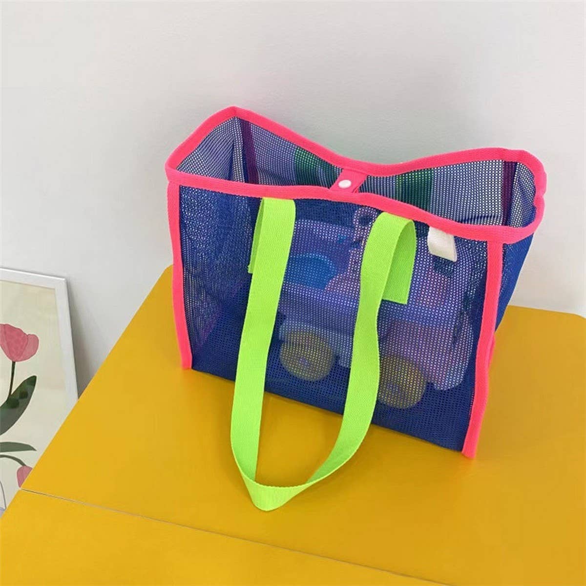 Mesh Contrast Color Beach Travel Storage Bag_Cuab00461