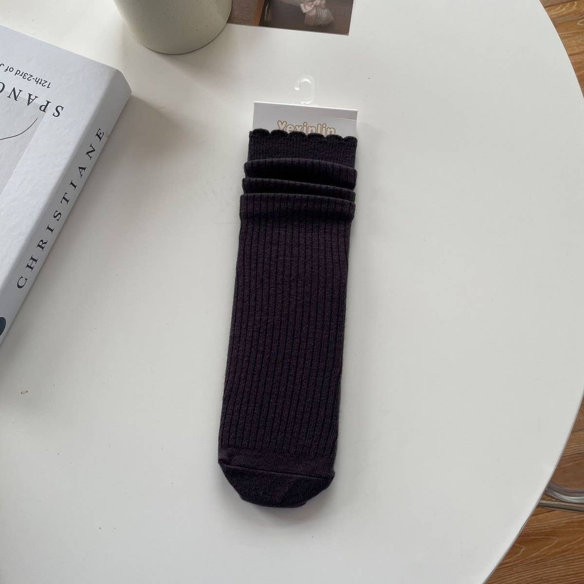 Women'S Solid Color Cashmere Lace Mid-Calf Socks_Cwms1120