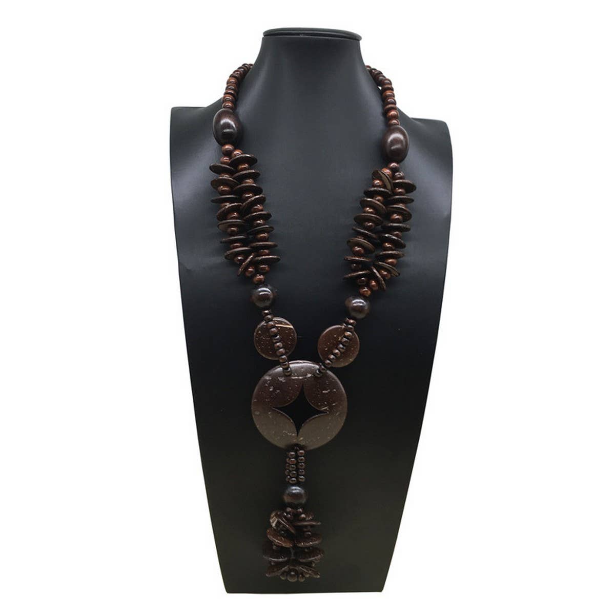 ETHNIC COCONUT SHELL WOOD BEADS LONG NECKLACE_CWMM4919
