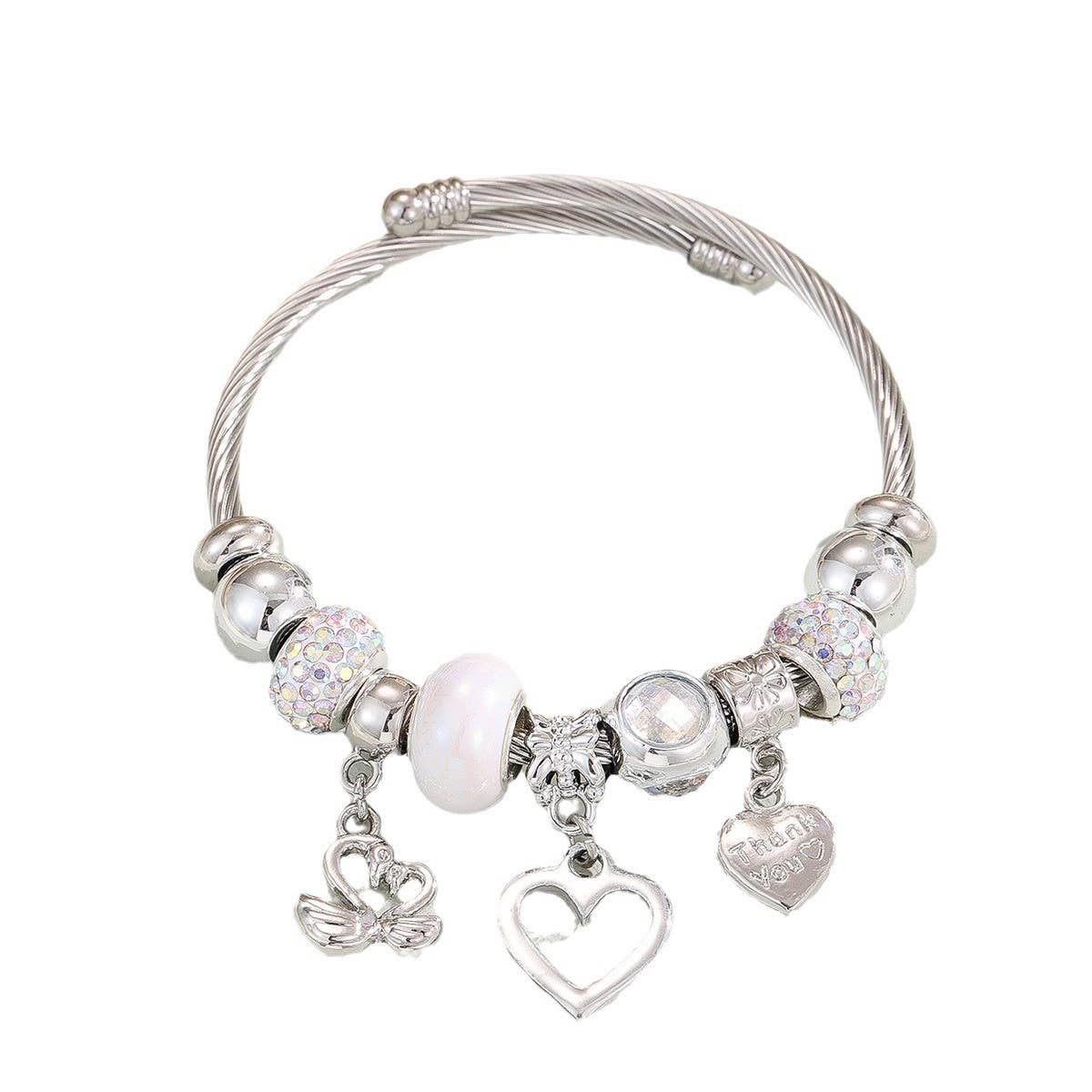 DIY HEART CHARM SILVER JINGLE BRACELET_CWMM8623