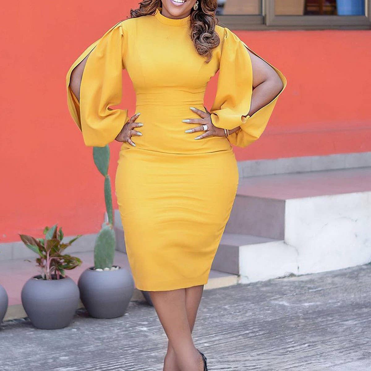 SOLID COLOR TEMPERAMENT FASHION PLUS SIZE DRESS_CWDMD3707