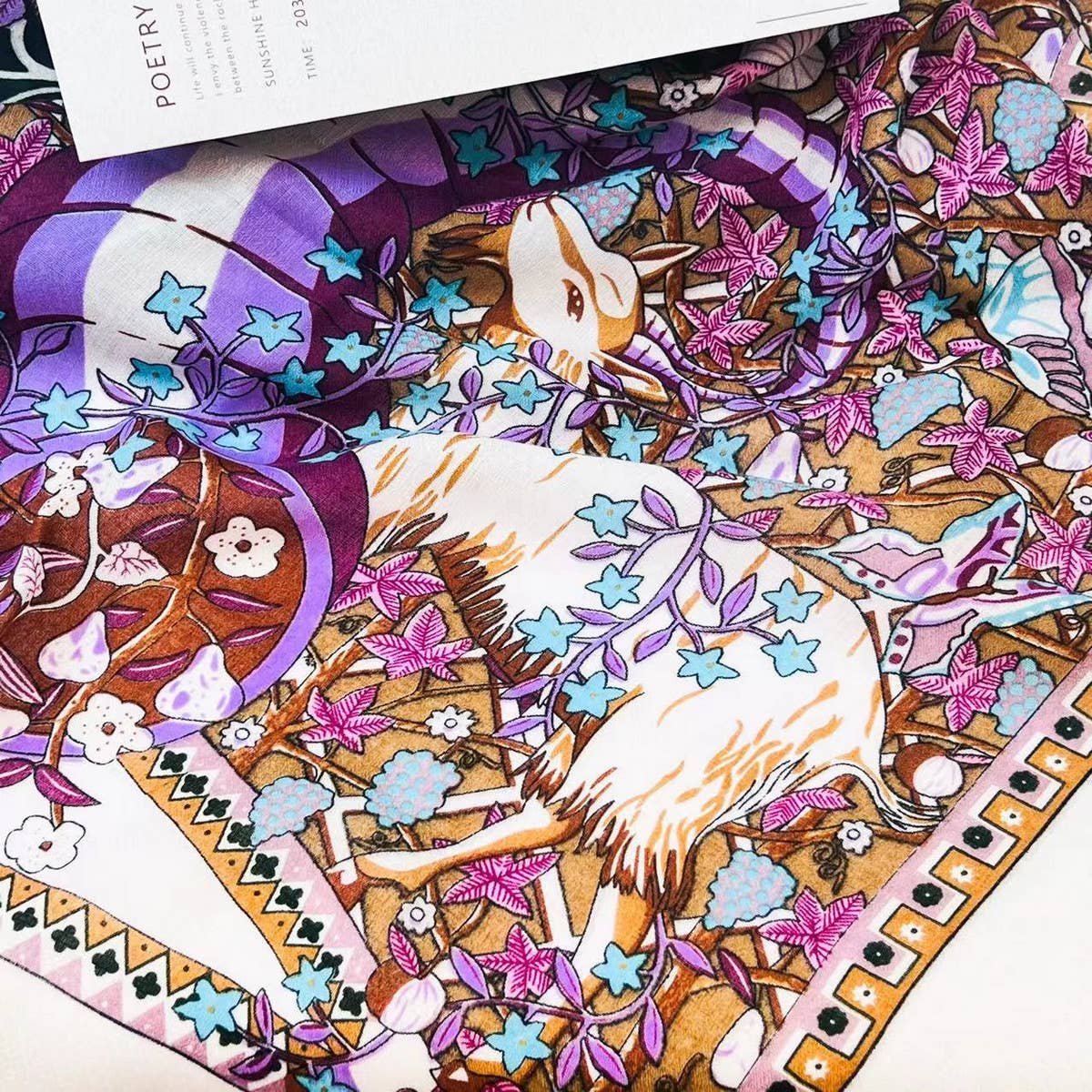 BOLD FLORAL ANIMAL SILK BLEND WRAP_CWASC0890