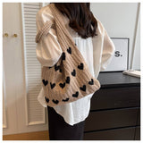 Cwab4569_Heart Pattern Knitted Large Capacity Tote Bag