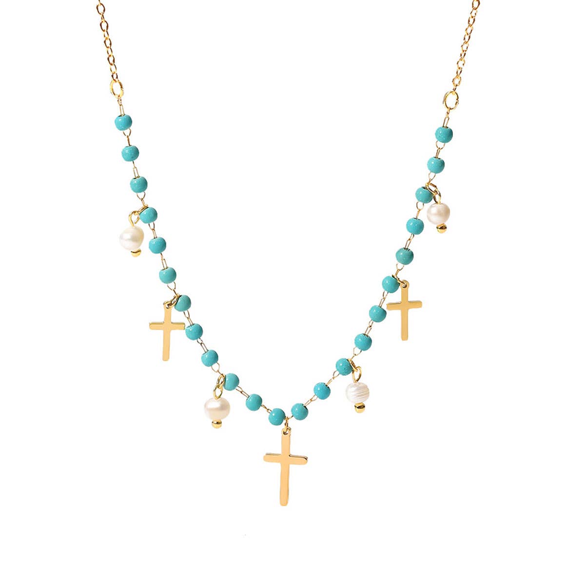 FRENCH TURQUOISE CROSS PENDANT NECKLACE_CWAJE0616