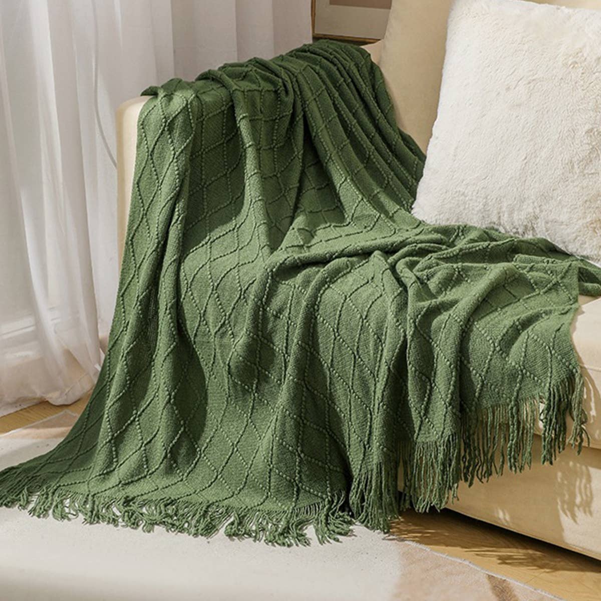 KNITTED TASSEL THIN BLANKET SOFA BLANKET_CWMM0183