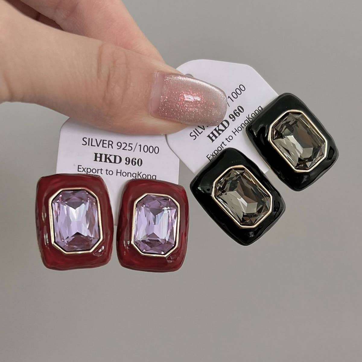 RETRO NOBLE ZIRCON GEOMETRIC LONG STUD EARRINGS_CWAJE1325