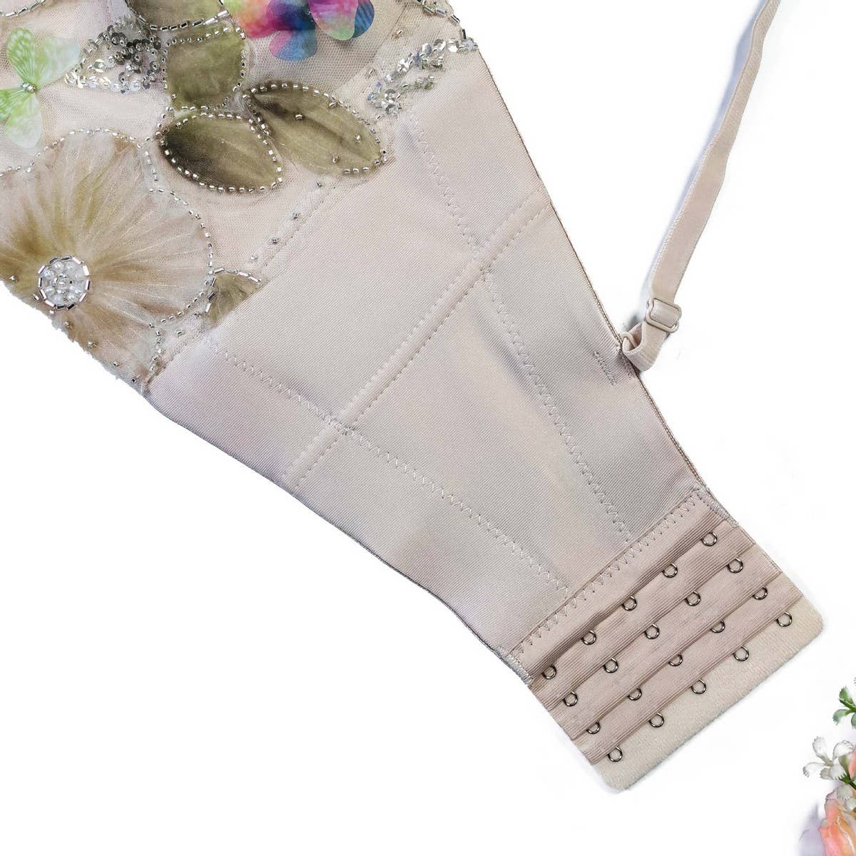 PINK FLORAL EMBROIDERED HERRINGBONE CORSET_CWMM4151