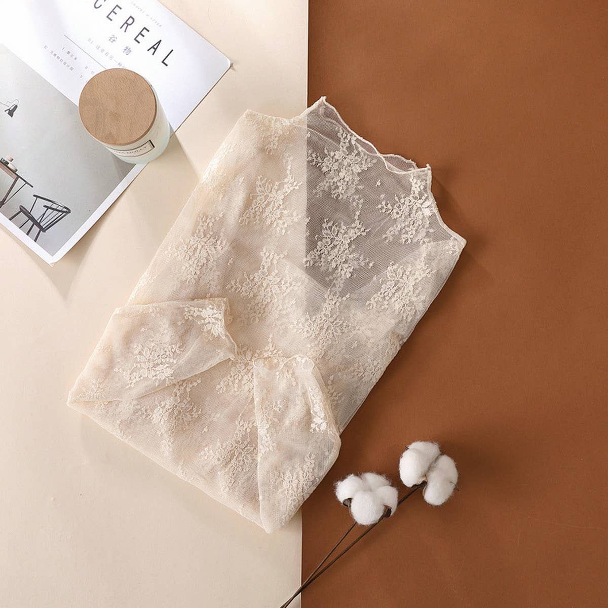 SEMI SHEER MESH LACE SEXY SLIM BOTTOMING SHIRT_CWTBLL2662