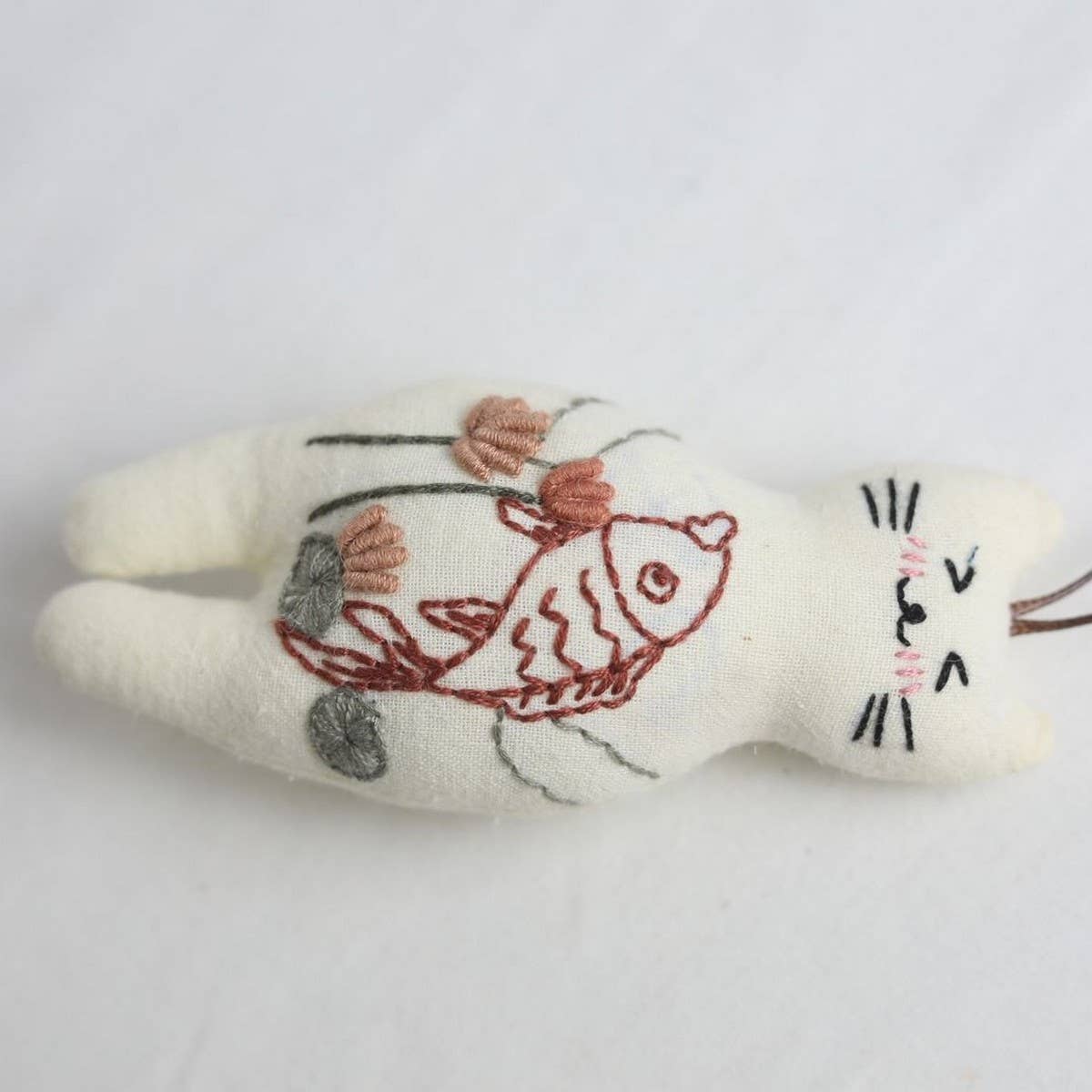 HAND EMBROIDERED LOTUS FISH CAT PLUSH CHARM_CWMM6004