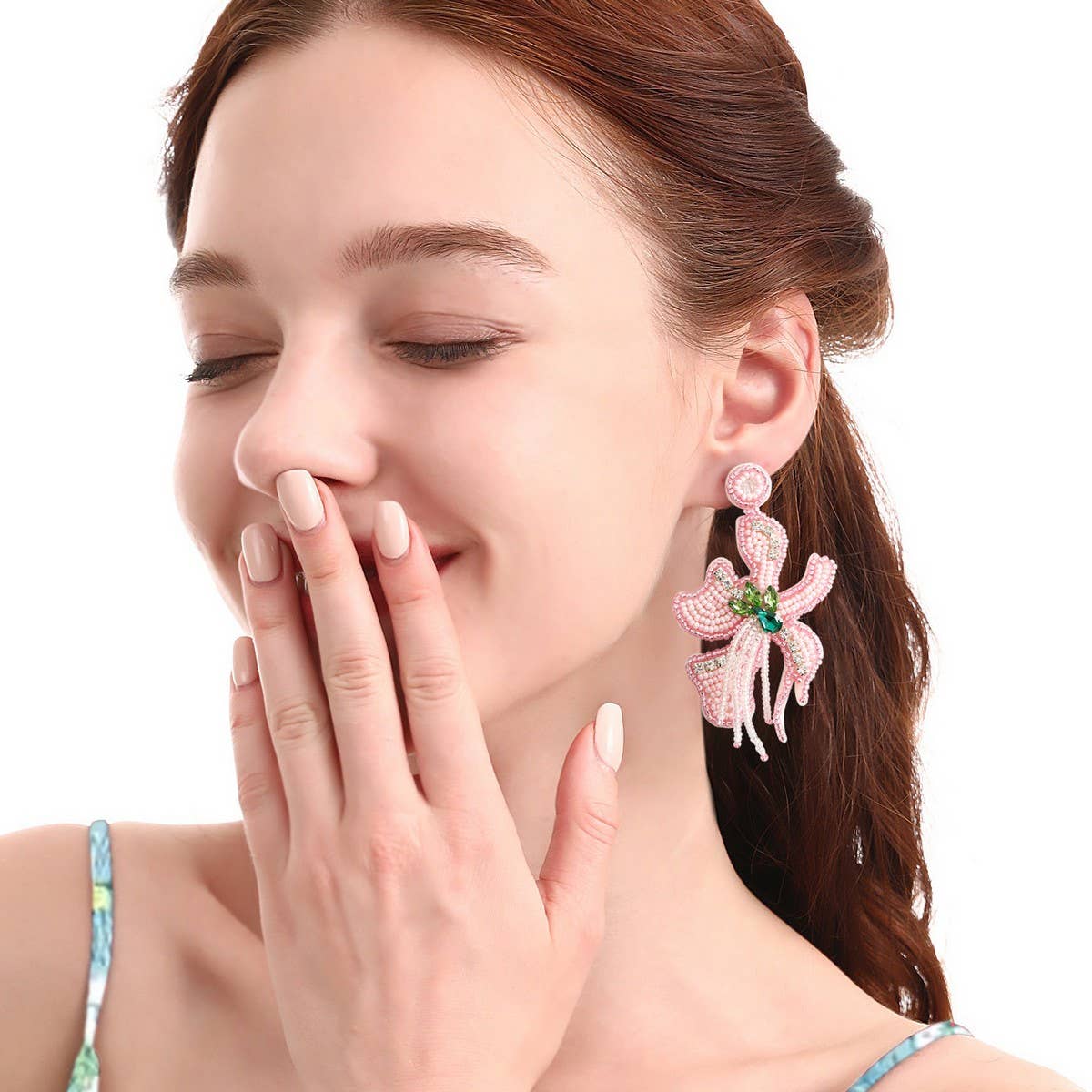 FASHIONABLE HANDMADE FLOWER RICE BEAD EARRINGS_CWAJE1657
