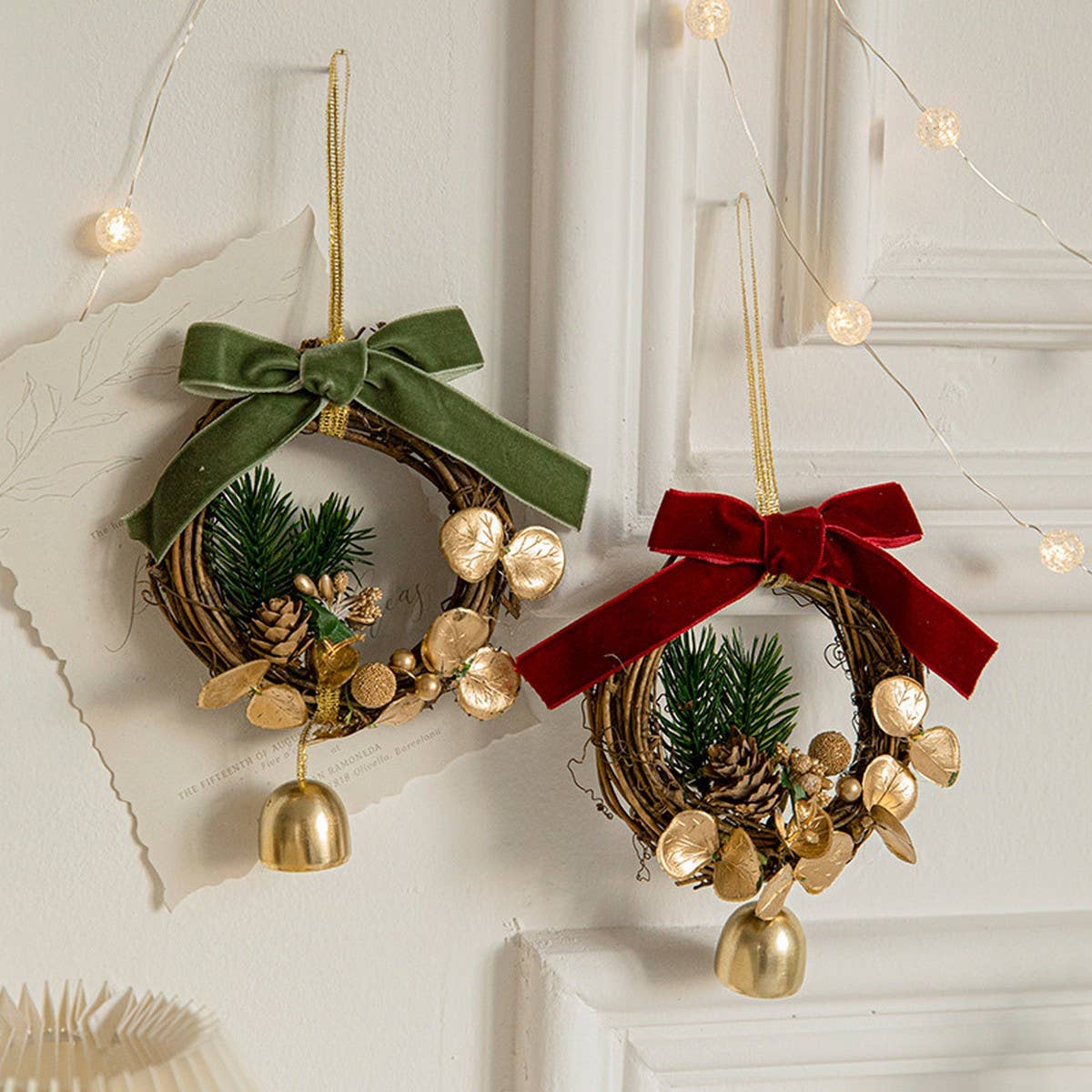 IRON METAL CHRISTMAS BELL HANGING WREATH DECOR_CWMM9740