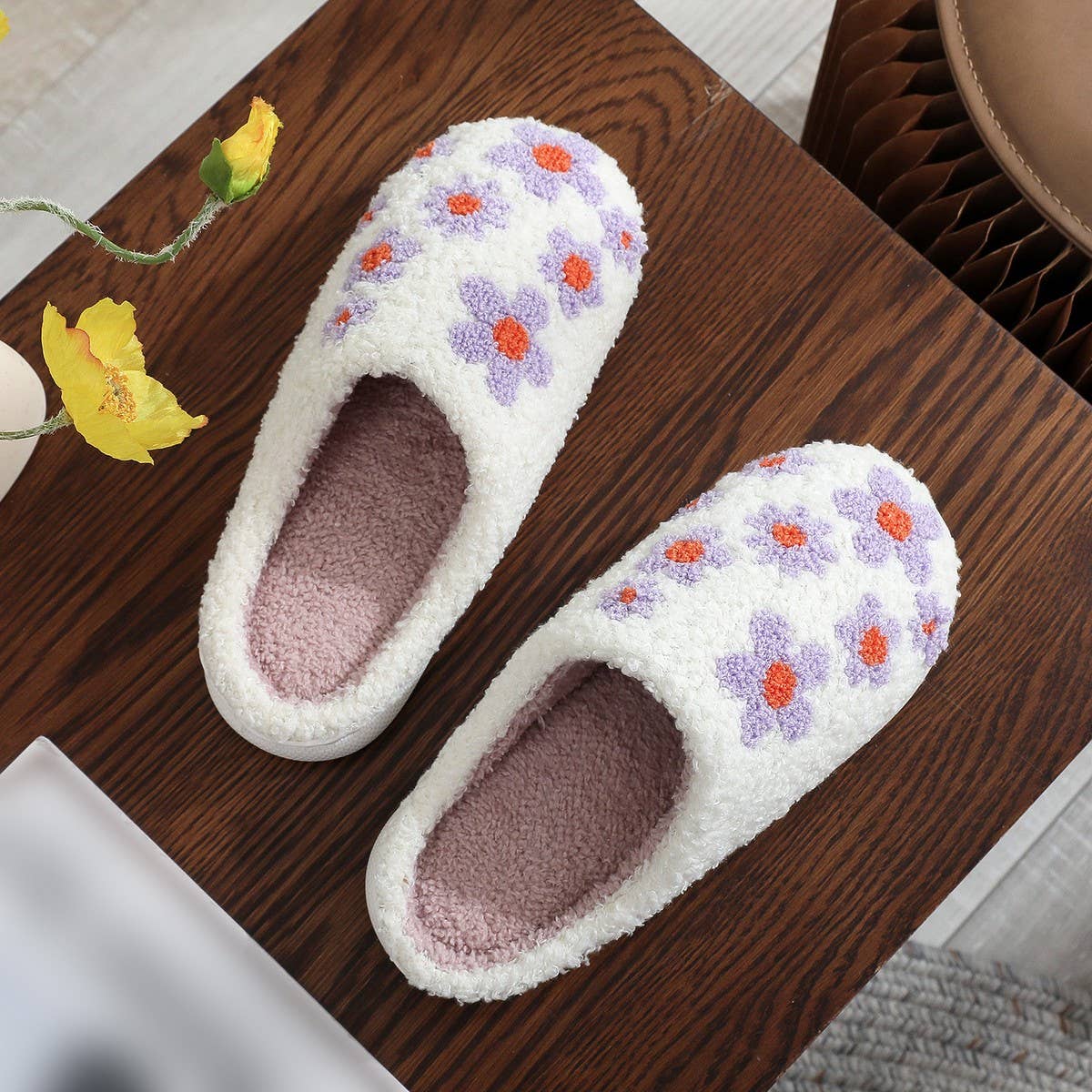 PURPLE LILAC EMBROIDERED COTTON SLIPPERS_CWSHS0873