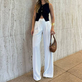Versatile Solid-Colored Loose Wide-Leg Trousers