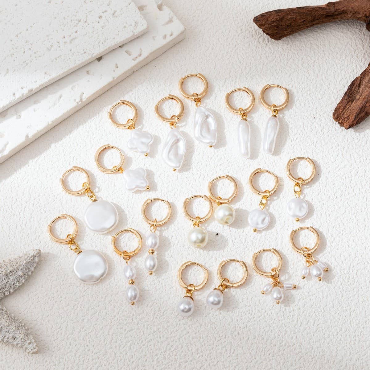 IRREGULAR PEARL DESIGN TRENDY 18K GOLD EARRINGS_CWAJE5071