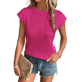 Solid Textured Short Sleeve Pullover Top