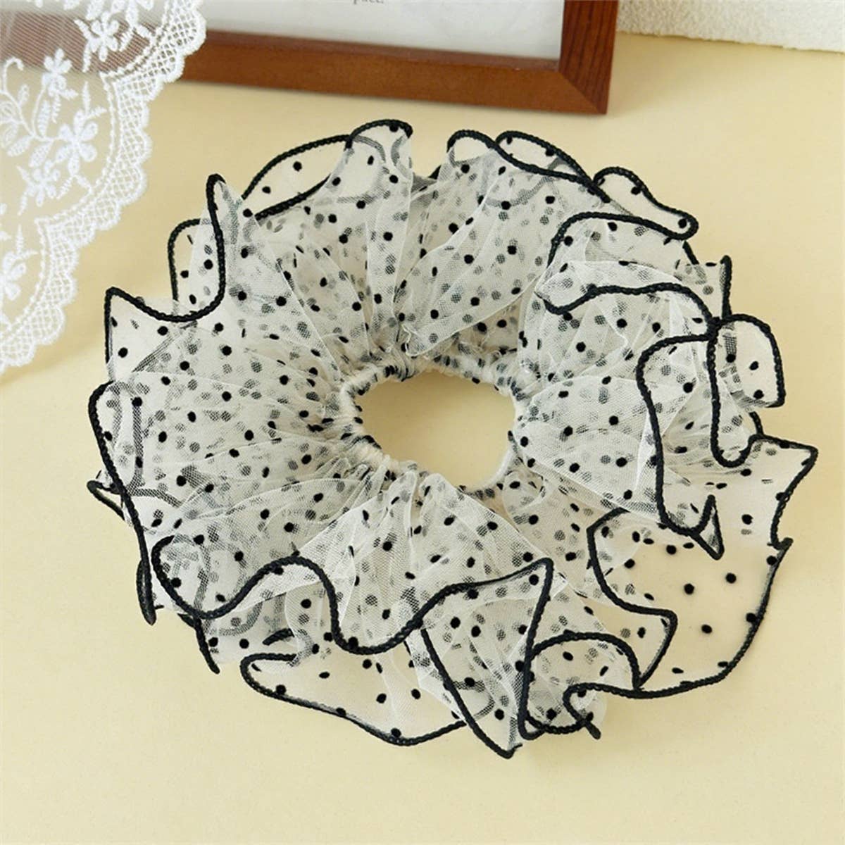 Women¡¯S Summer Dot Mesh Soft Elastic Hair Tie_Cwaha07516