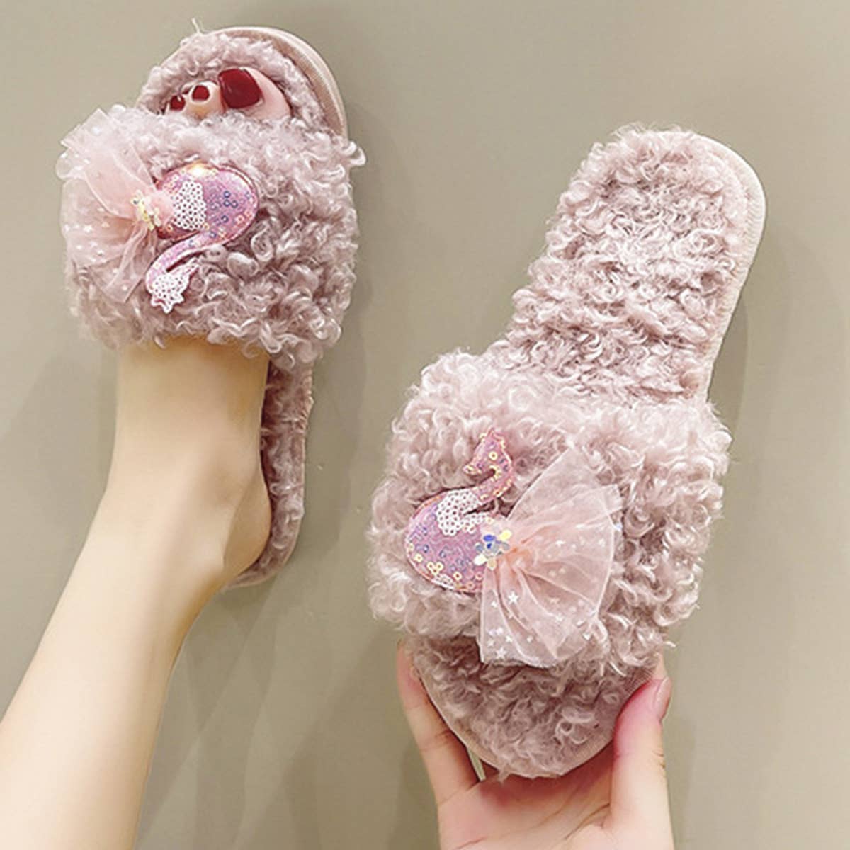 HOMEN LEISURE ROLL PLUSH OPEN TOED SLIPPERS_CWSHS0366