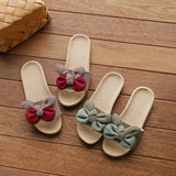 KOREAN STYLE LINEN BOW SLIPPERS FOR SUMMER_CWSHF0179