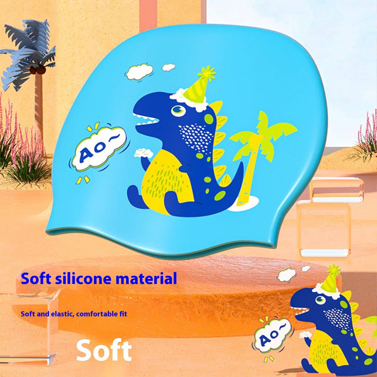 KIDS SILICONE SWIM CAP WATERPROOF COMFY_CWMM6779