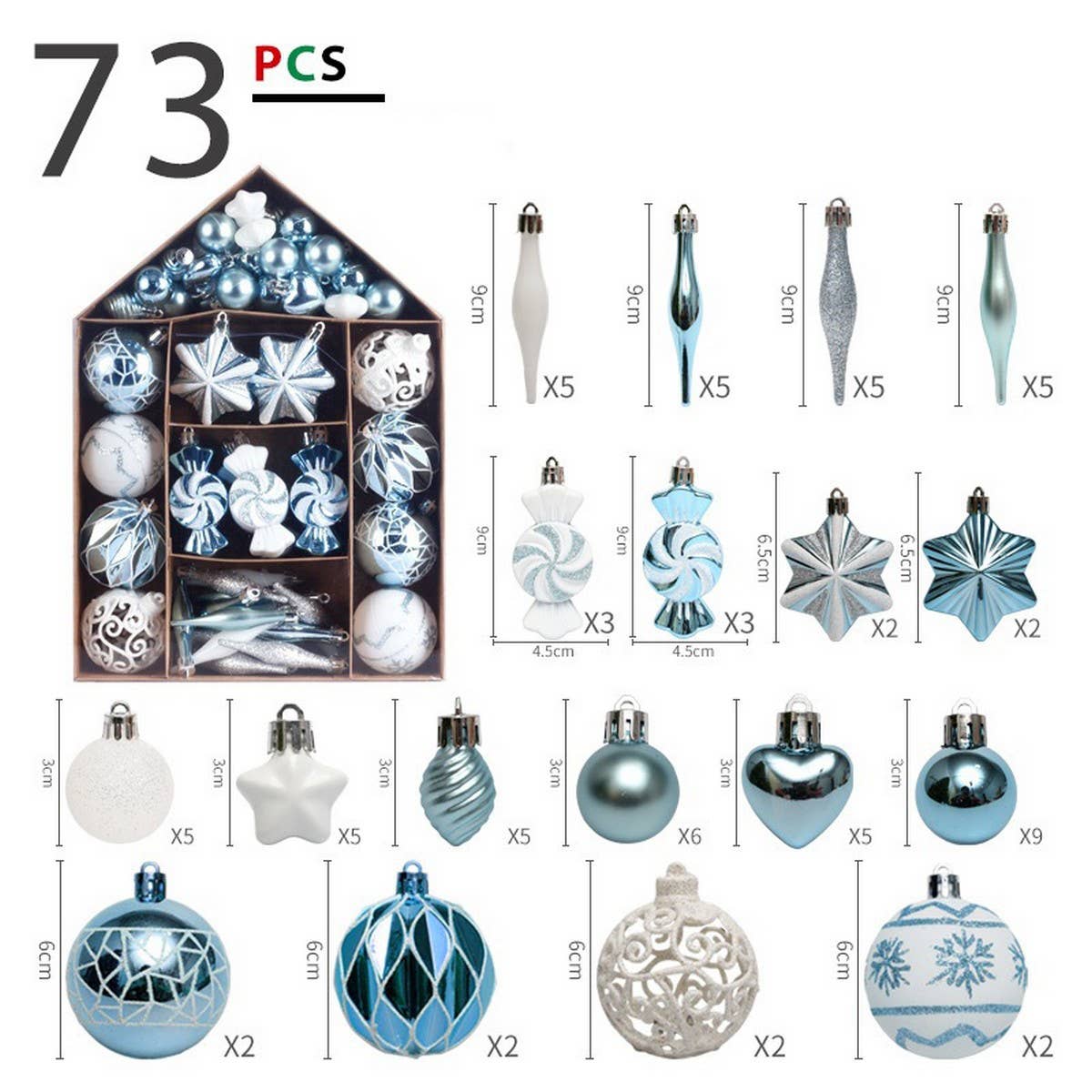 CHRISTMAS BALL SET WITH PAINTED HOUSE DESIGN_CWMM9885