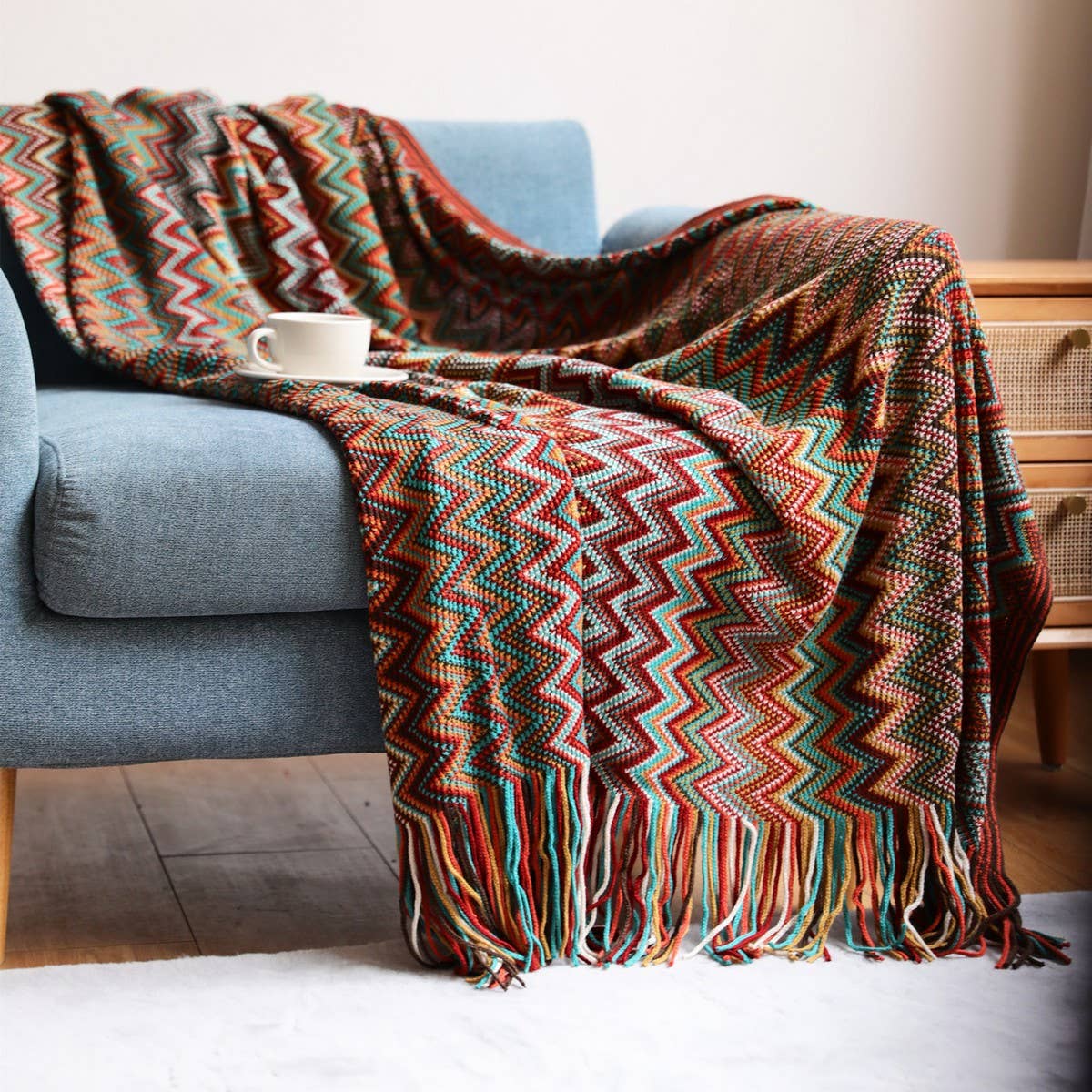 KNITTED STRIPED SOFA BLANKET BLANKET_CWMM0185