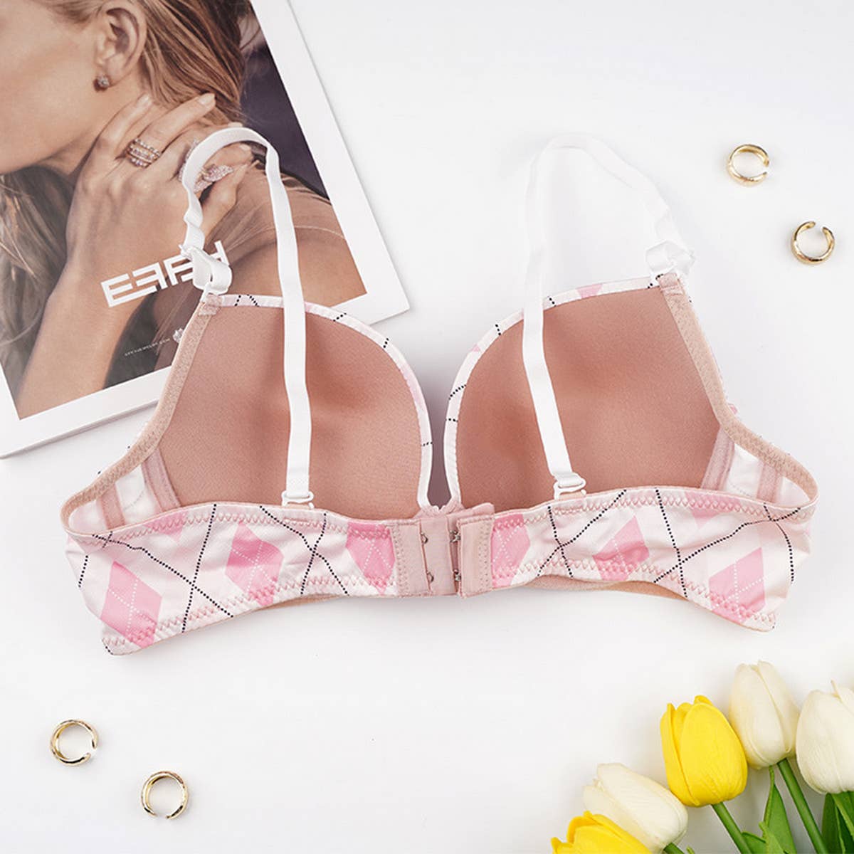 Women Fashion Pink Gathered Bra_Cwmu0154