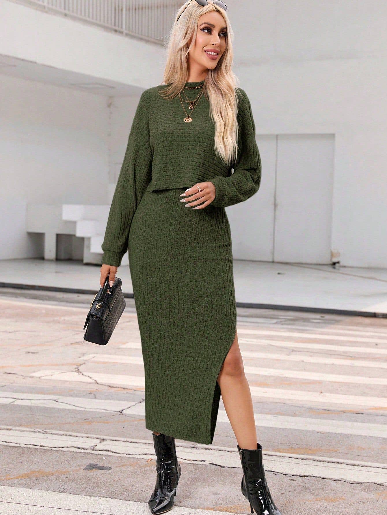 Stylish Sundress Loose T-Shirt Solid Color Suit