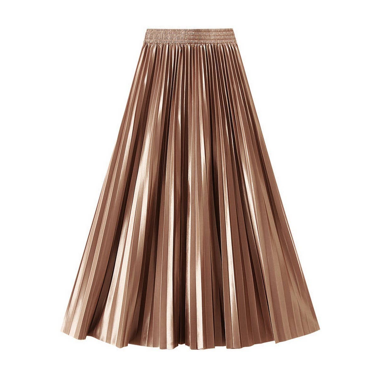 SLIMMING SHINY HIGH WAIST PLEATED MIDI SKIRT_CWBMS0329