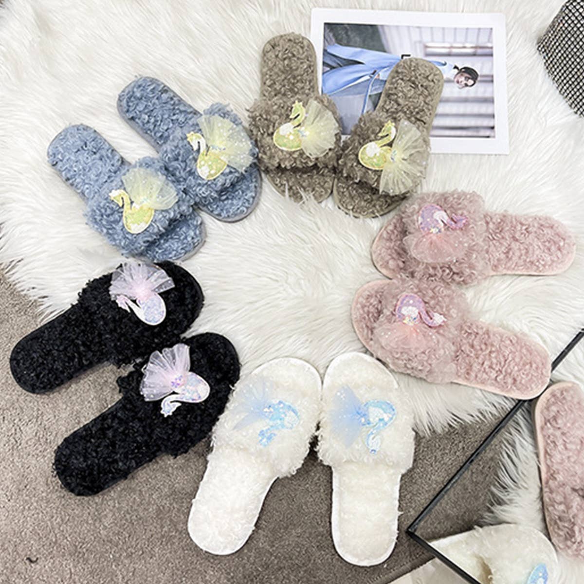 HOMEN LEISURE ROLL PLUSH OPEN TOED SLIPPERS_CWSHS0366