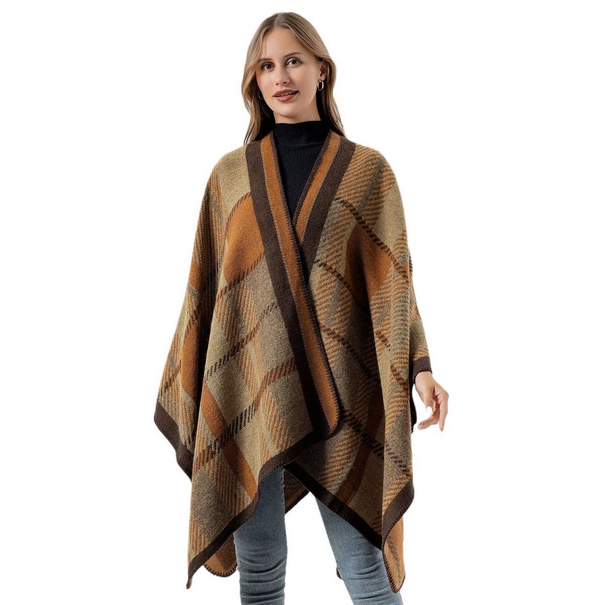 SHAWL FAUX CASHMERE JACQUARD SLIT CAPE_CWASC2211