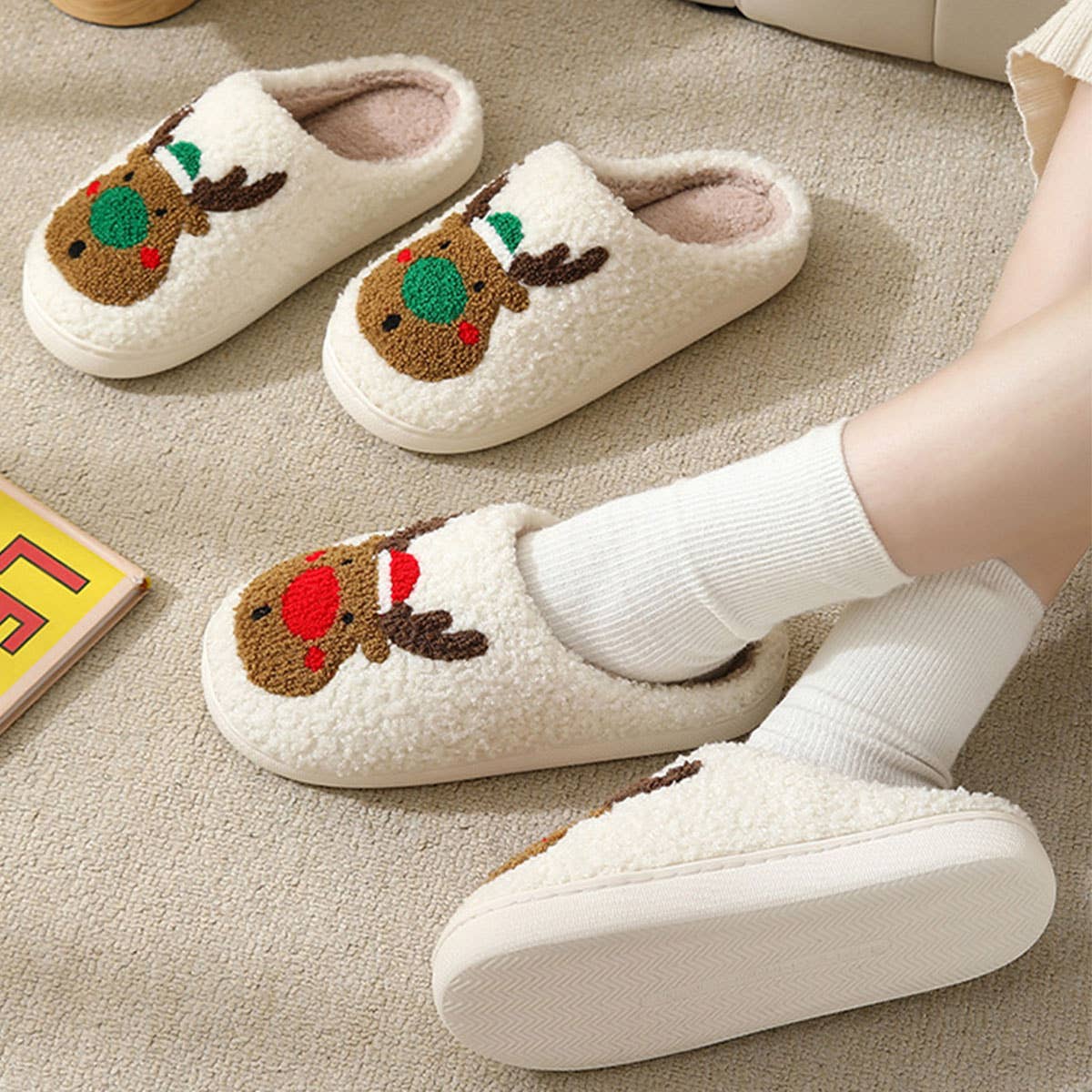 CHRISTMAS ELK NON SLIP COTTON SLIPPERS_CWSHS0275
