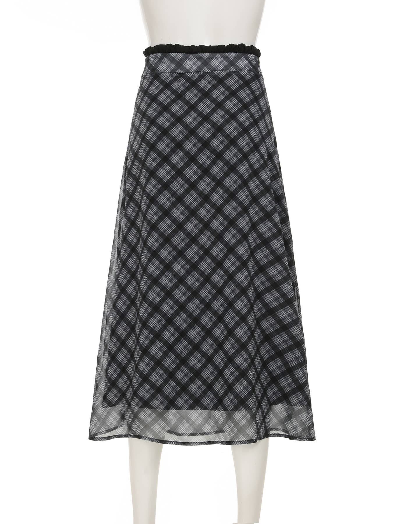 White Gauze Plaid Tall Waist Long Skirts