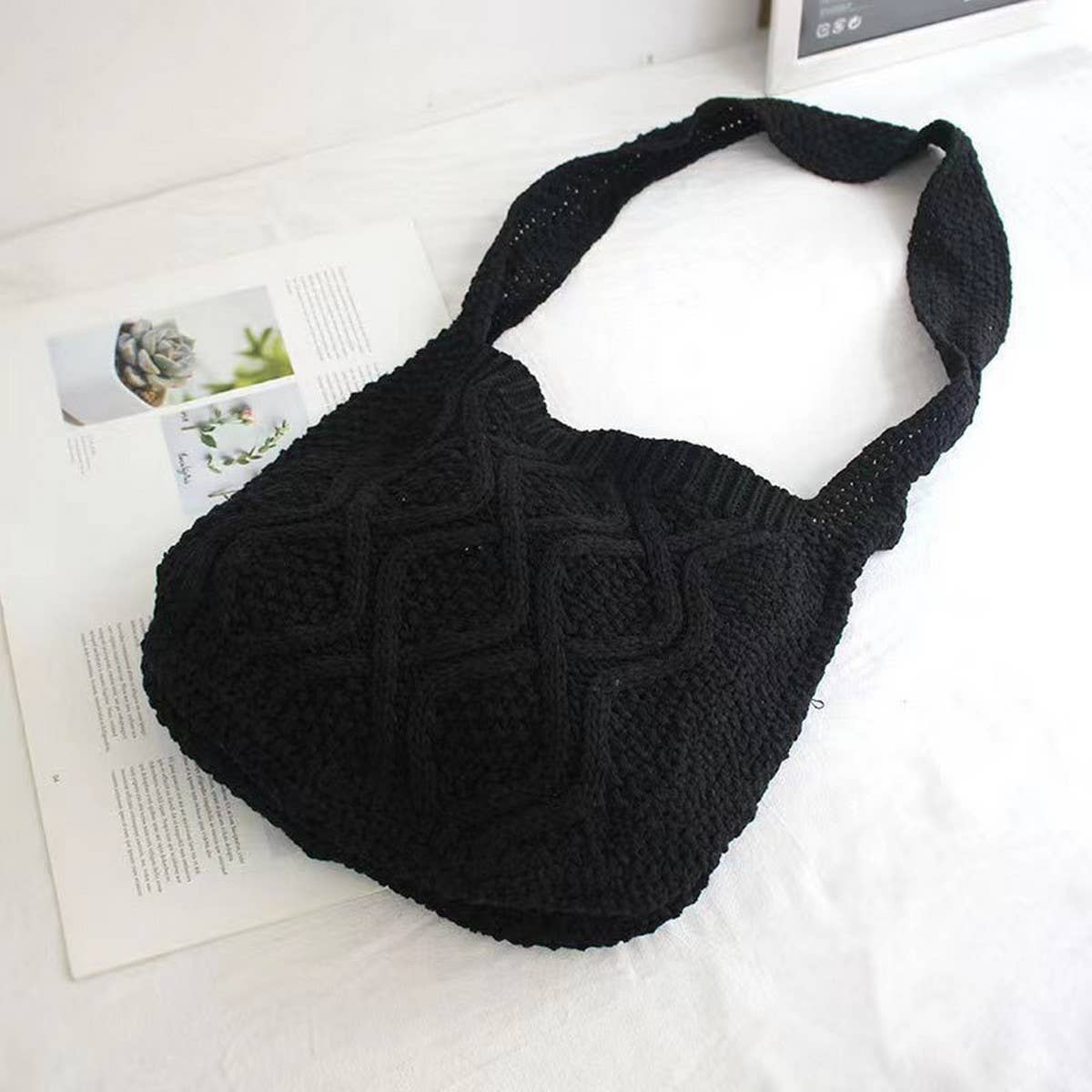 Cwab4573_Solid Knit Twist Vintage Tote Crossbody Bag